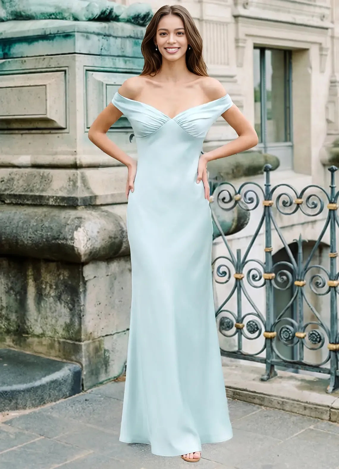 Elegante Vestido Largo de Satén con Hombros Descubiertos y Espalda Abierta para Fiesta de Graduación