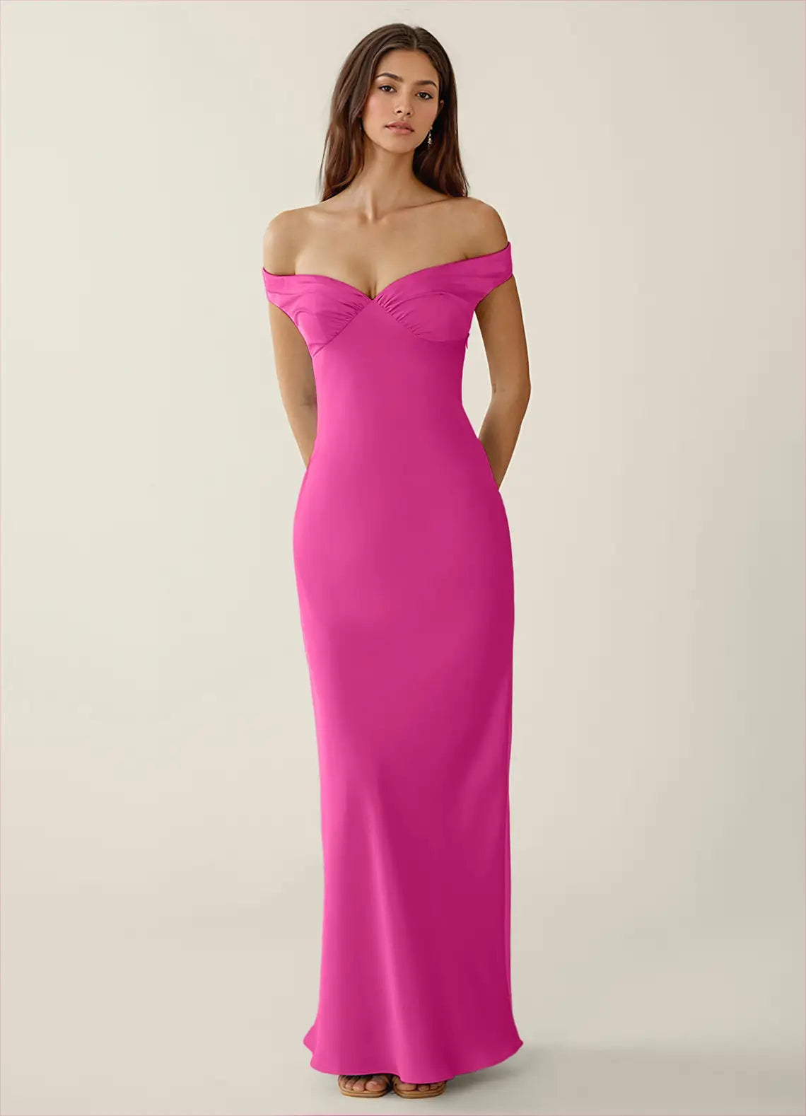 Elegante Vestido Largo de Satén con Hombros Descubiertos y Espalda Abierta para Fiesta de Graduación