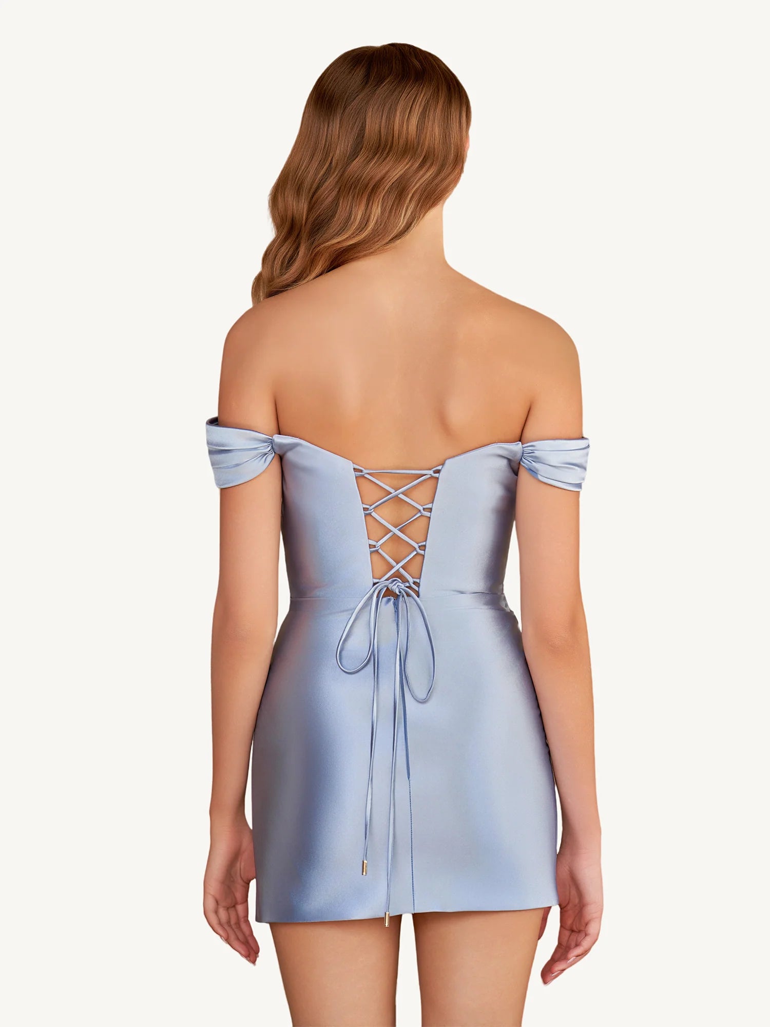 Vestido Bodycon de Raso Mini con Abertura, Hombros Descubiertos y Cuentas para Fiesta de Bienvenida