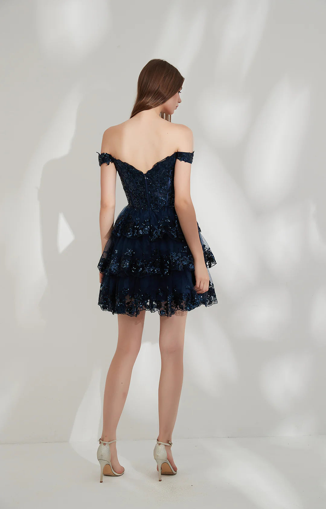 A-line Off Shoulder Tulle Sequin Lace Mesh Mini Homecoming Dress