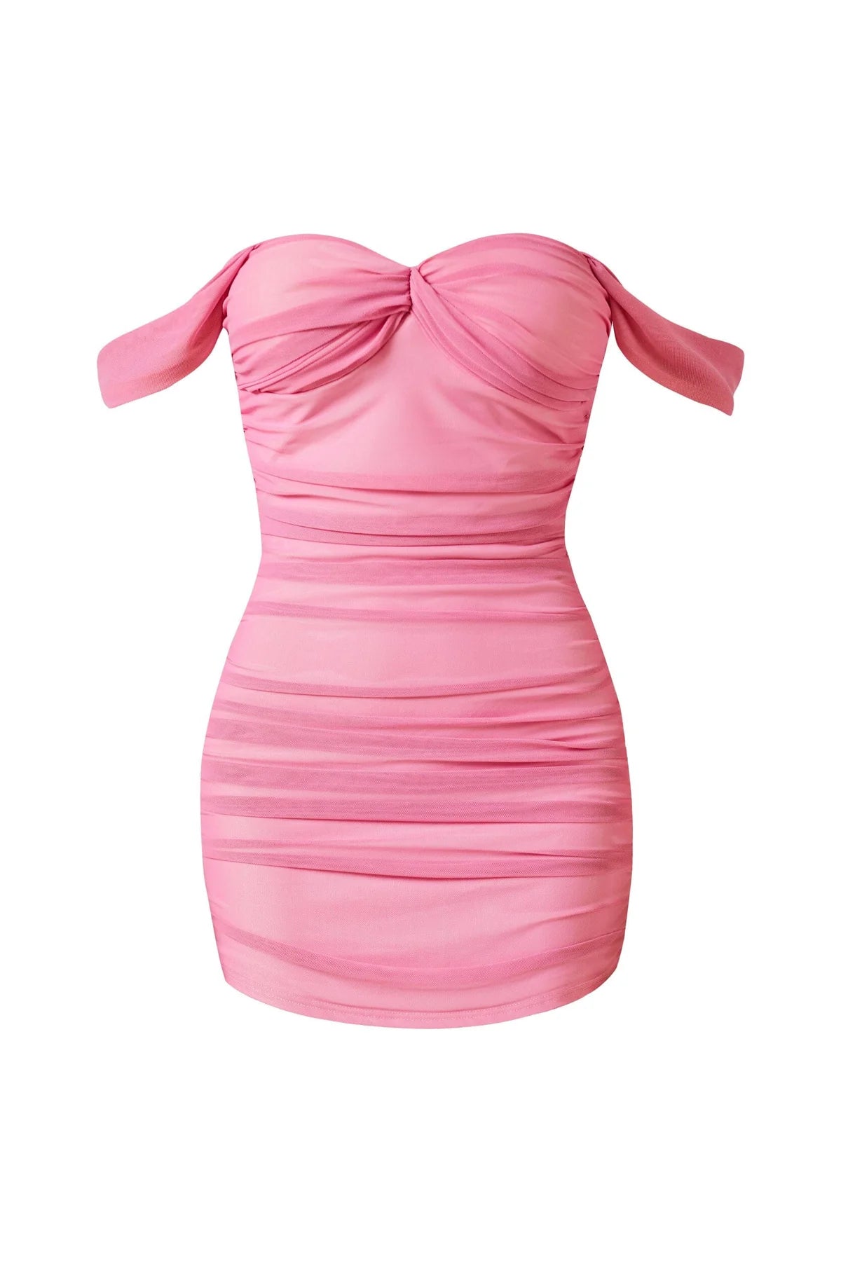 Off Shoulder Twist Neck Mesh Ruched Mini Bodycon Homecoming Dress
