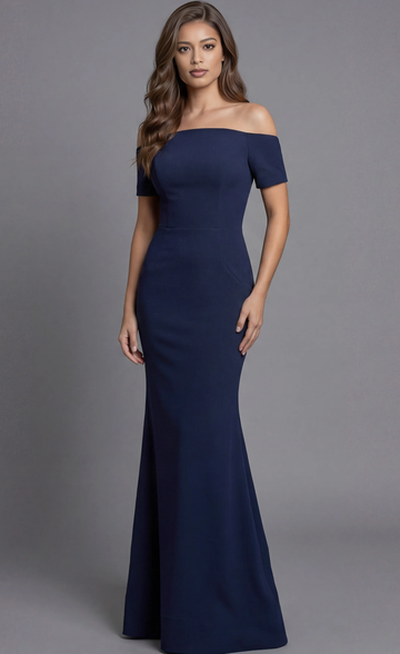 Elegant Mermaid Off-the-Shoulder Crepe Maxi Formal Floor Length Evening Gown