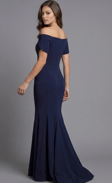 Elegant Mermaid Off-the-Shoulder Crepe Maxi Formal Floor Length Evening Gown