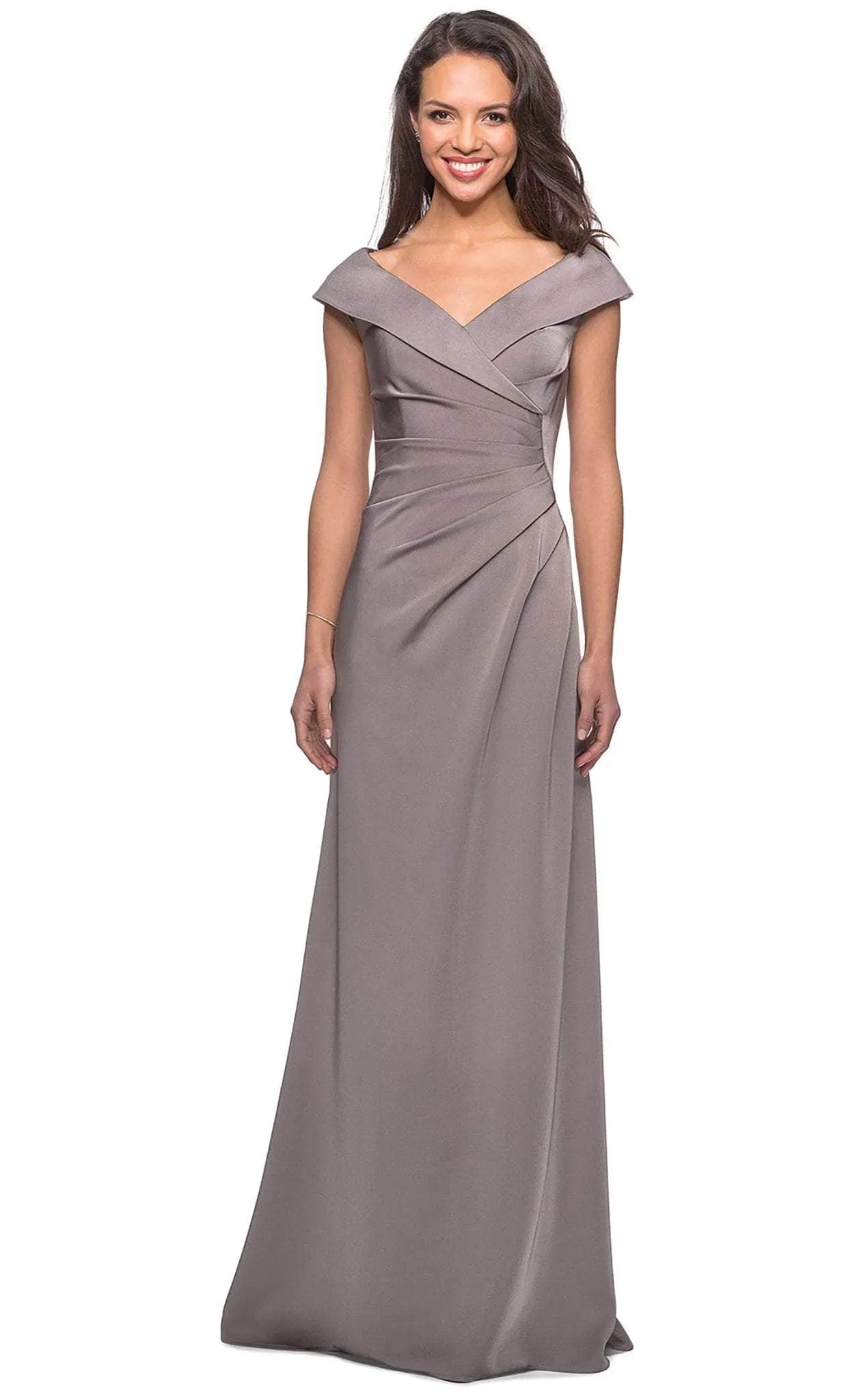 Elegant Sheath Off-the-Shoulder Satin Maxi Dress with Ruched Detail Evening Dress