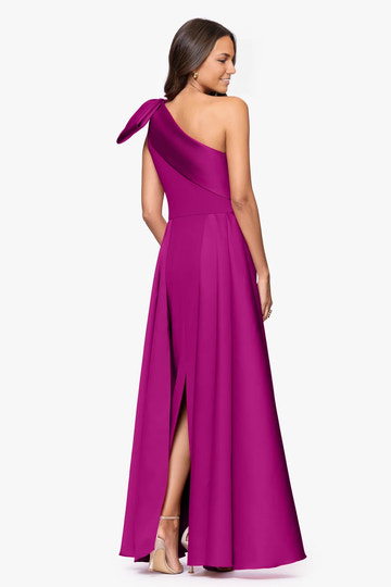 Asymmetrical One-Shoulder Crepe With Bow High Slit Formal Gown Mother of the Bride Dress