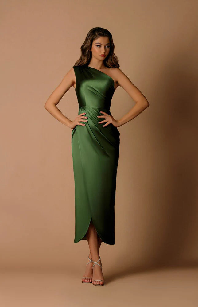 Elegant Satin Sheath One Shoulder Ruched Bridesmaid Dress