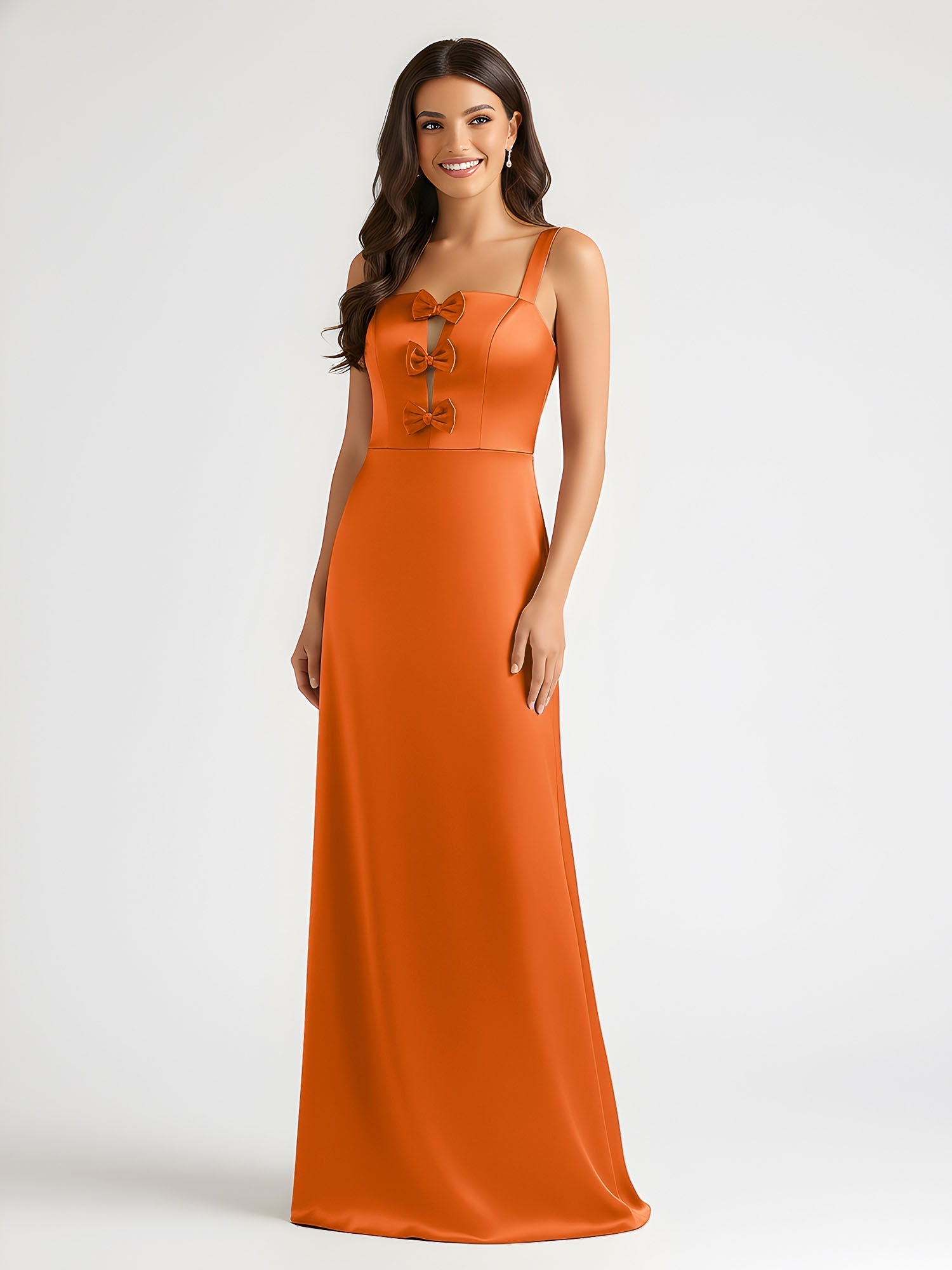 Vestidos de fiesta de graduación de satén, vestido largo formal, cuello cuadrado asimétrico con detalle de lazo, para invitadas de boda y ocasiones especiales
