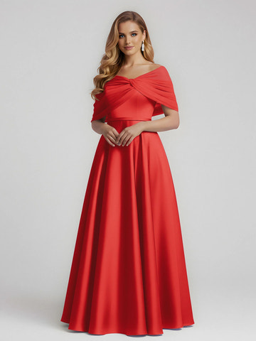 Elegant A-Line Off-Shoulder Draped Satin Floor-Length Bridesmaid Dress