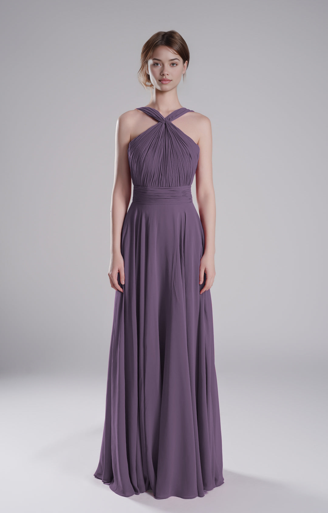 Romantic A-Line Halter Neck Sleeveless Open Back Floor-Length Chiffon Bridesmaid Gown Wedding Guest Dresses