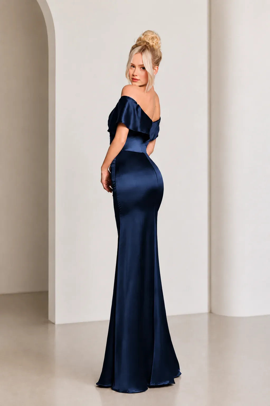 Elegant Off-the-Shoulder Satin Mermaid Prom Gown & Formal Evening Dress With Train