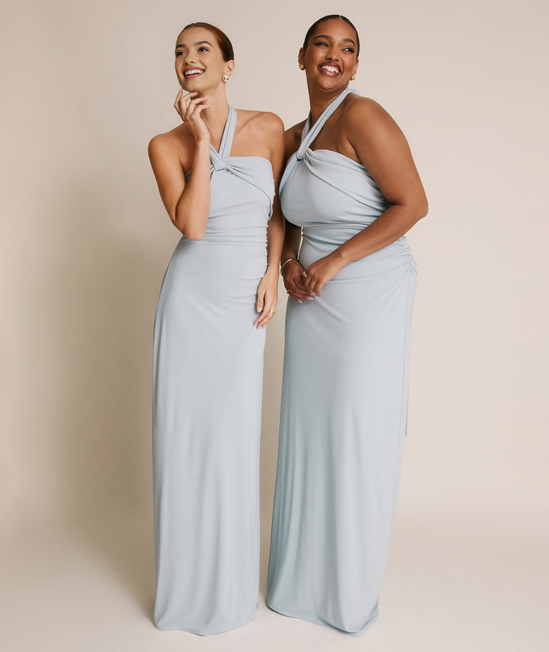 Cross-Front Halter Neck Stretch Floor-Length Bridesmaid Dress For Wedding Party Evening Gown