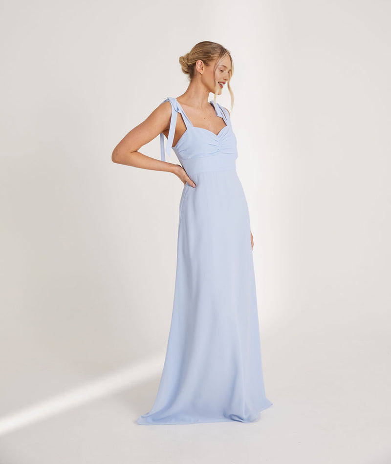 Simple Strapless Long Gown With Bow Tie Chiffon Strap Maxi Dress Bridesmaid Dress