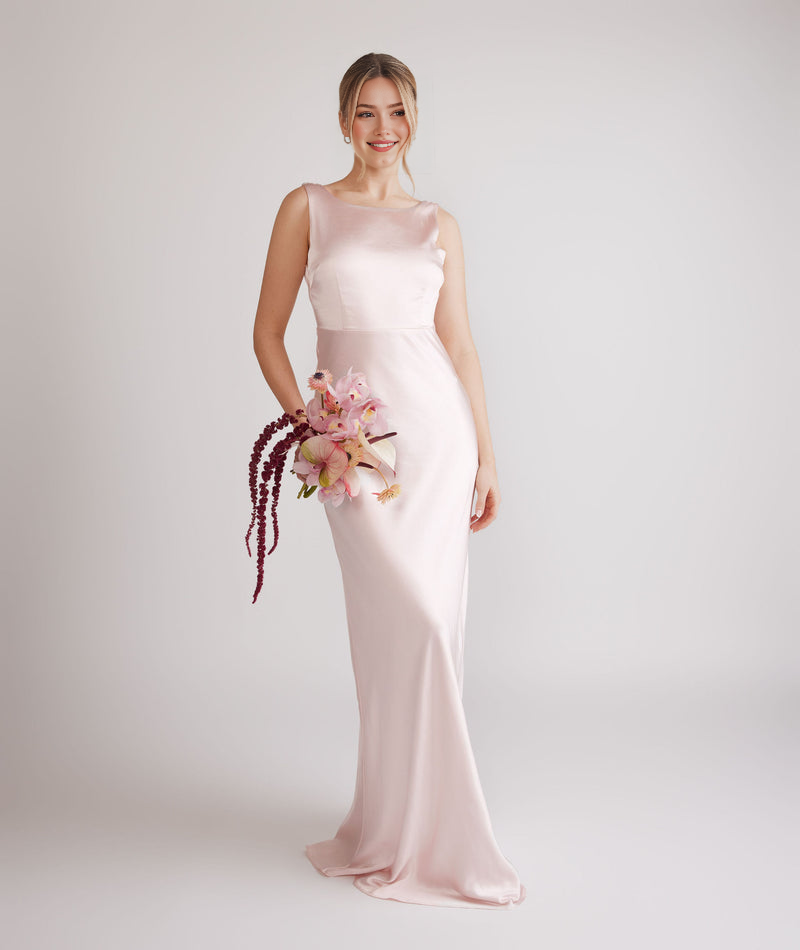 Elegant Mermaid Sleeveless Silk Gown with Low Back Bridesmaid Dress Elegant Sleeveless Party Wedding Guest Dresses