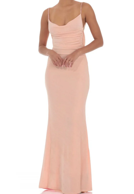 Elegant Mermaid Spaghetti Straps Long Prom Dress with Backless Lace Bridesmaid Dresses