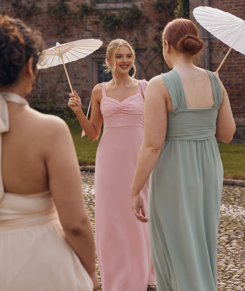 Simple Strapless Long Gown With Bow Tie Chiffon Strap Maxi Dress Bridesmaid Dress