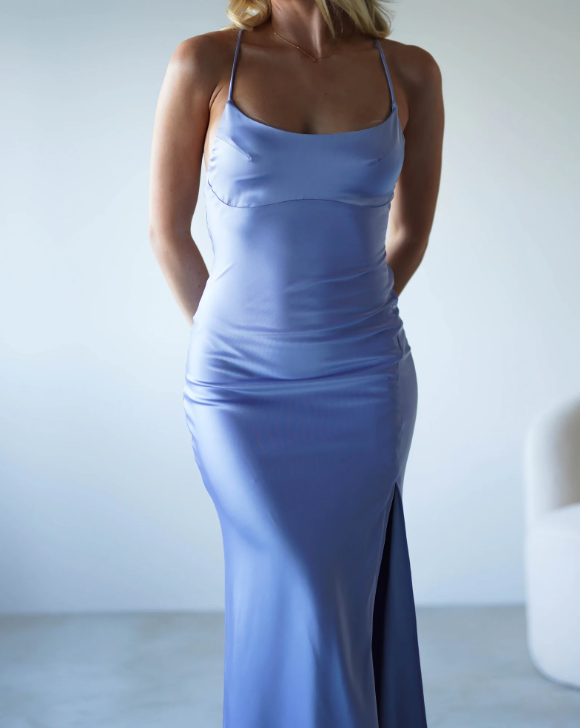 Women's Mermaid Satin Spaghetti Strap Maxi Party Wedding Guest Dresses Bridesmaid Dresses with High Slit