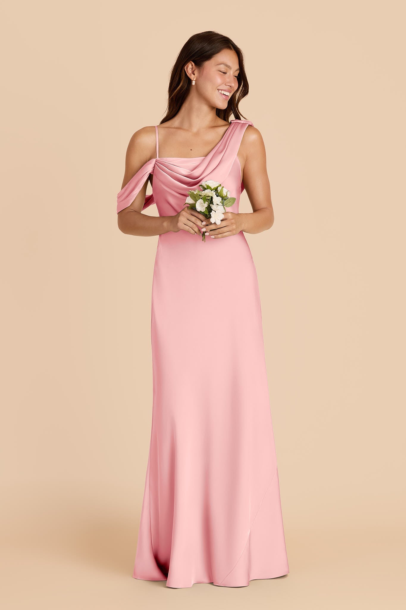 Women's Asymmetrical One-Shoulder Satin Maxi Dress with Draped Bodice Formal Evening Gown