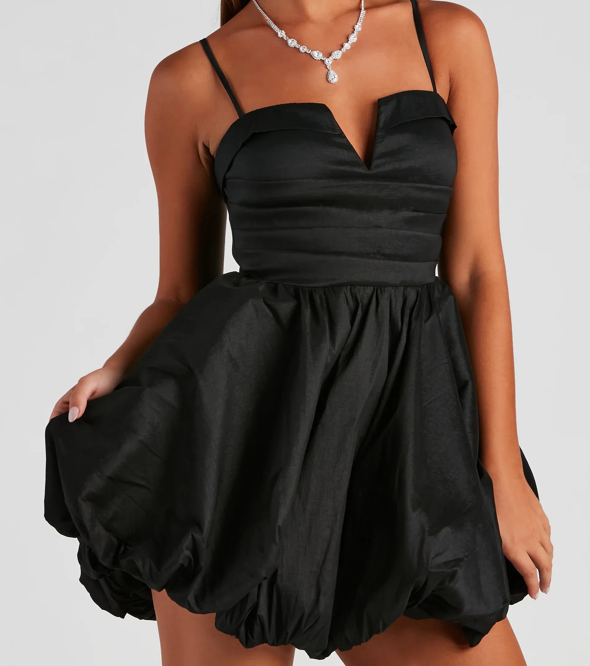 Cute A-line Bubble Hem Sweetheart Spaghetti Strap Satin Homecoming Dress