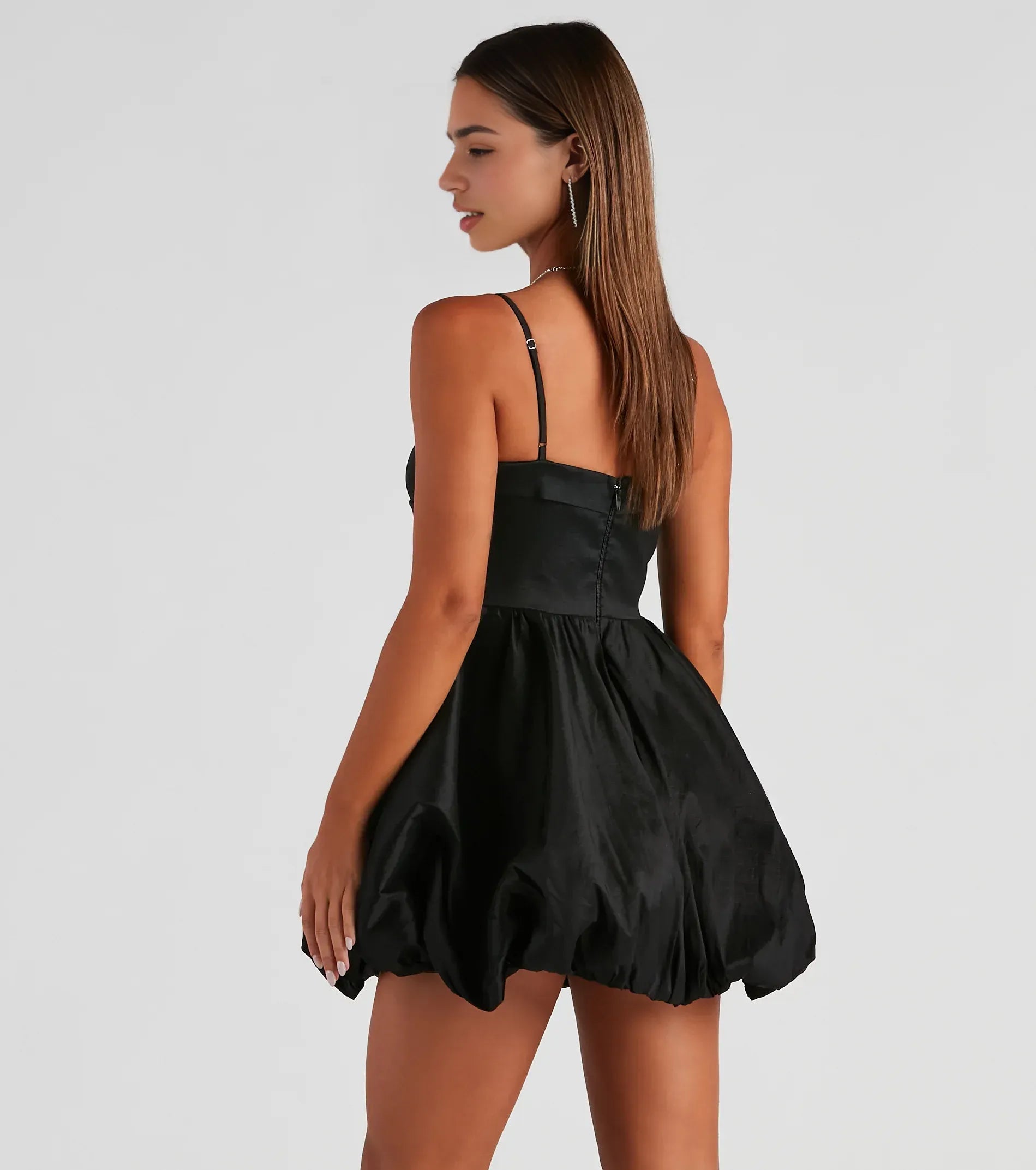 Cute A-line Bubble Hem Sweetheart Spaghetti Strap Satin Homecoming Dress