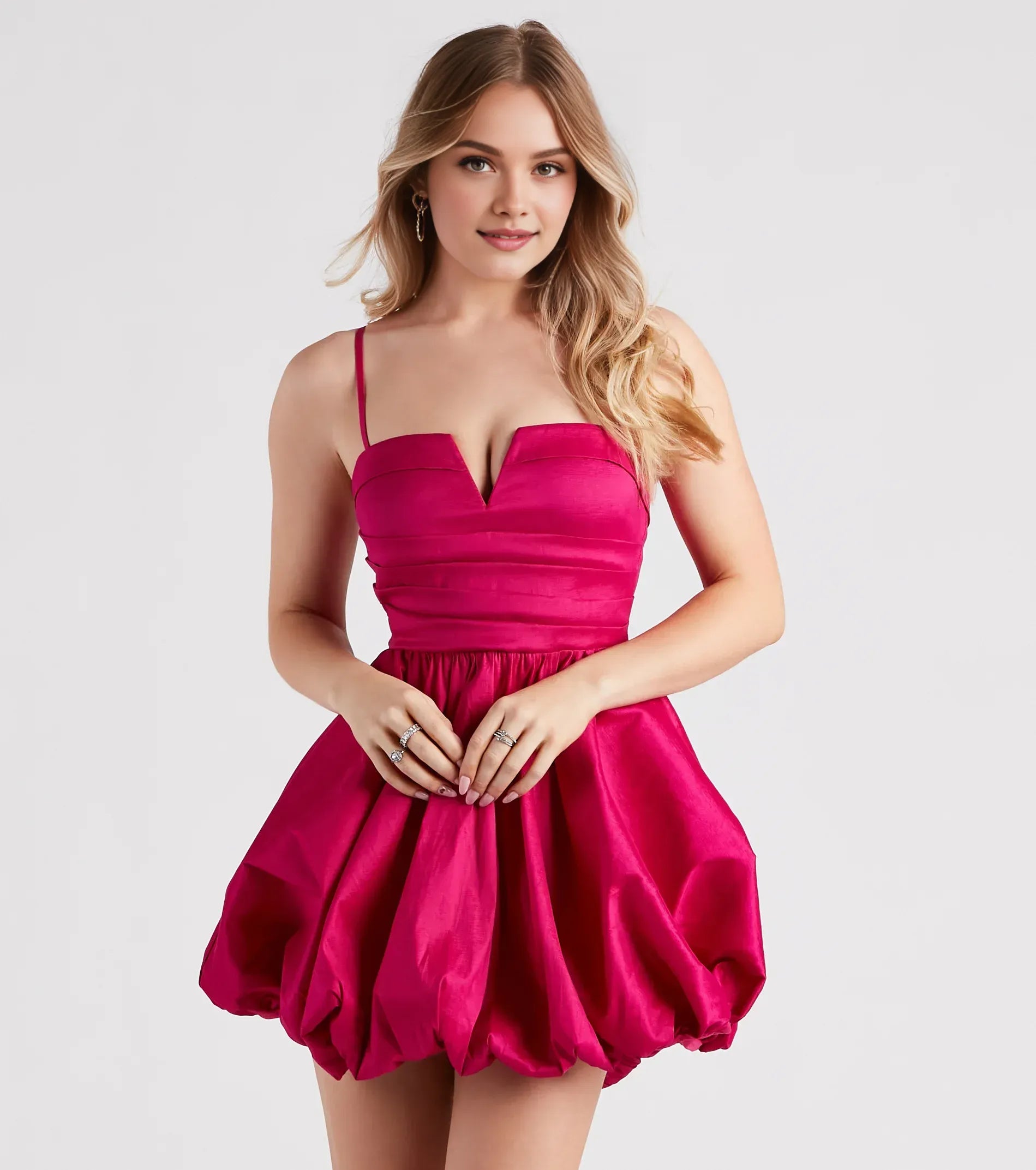 Cute A-line Bubble Hem Sweetheart Spaghetti Strap Satin Homecoming Dress