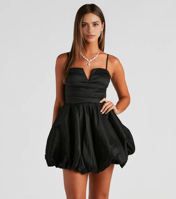 Cute A-line Bubble Hem Sweetheart Spaghetti Strap Satin Homecoming Dress