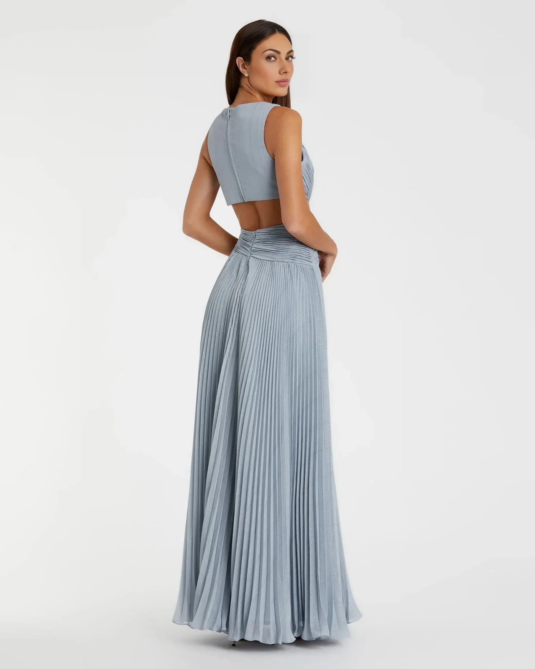 Pleated V-Neck Sleeveless Cutout High-Slit A-Line Wedding Guest Dress