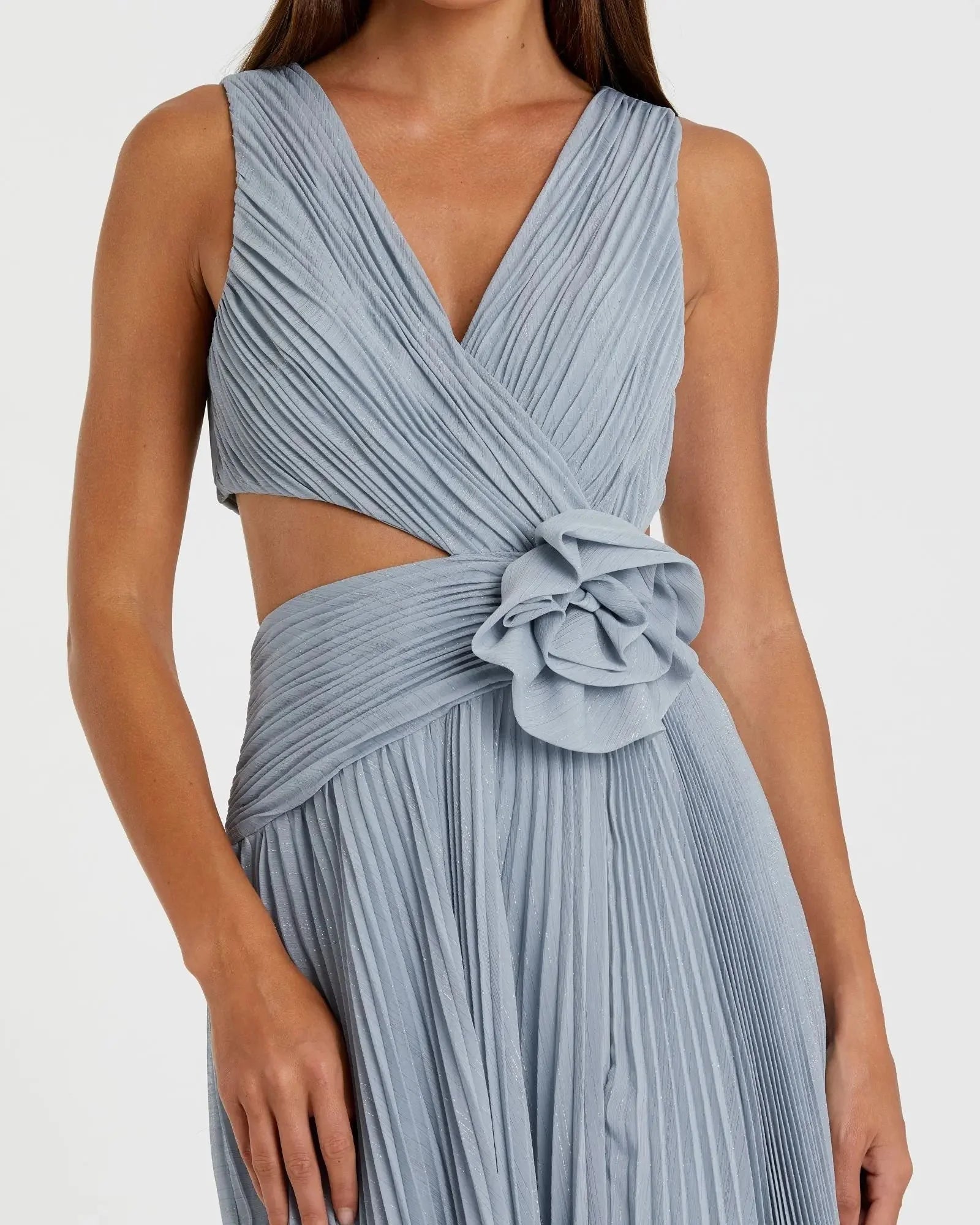 Pleated V-Neck Sleeveless Cutout High-Slit A-Line Wedding Guest Dress