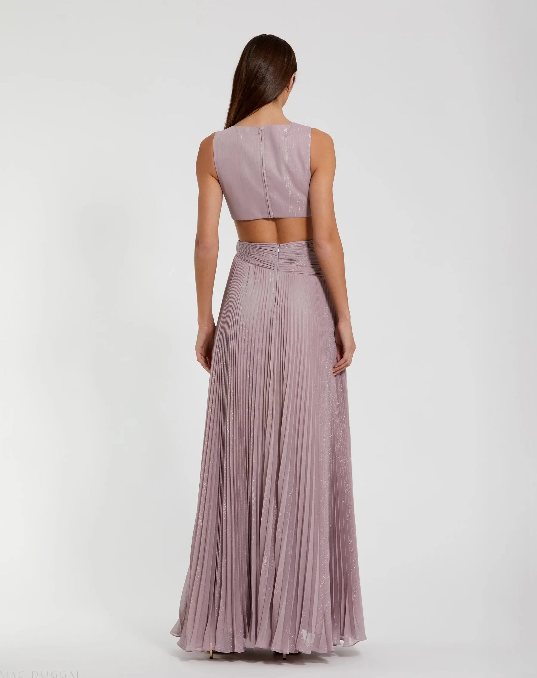 Pleated V-Neck Sleeveless Cutout High-Slit A-Line Wedding Guest Dress
