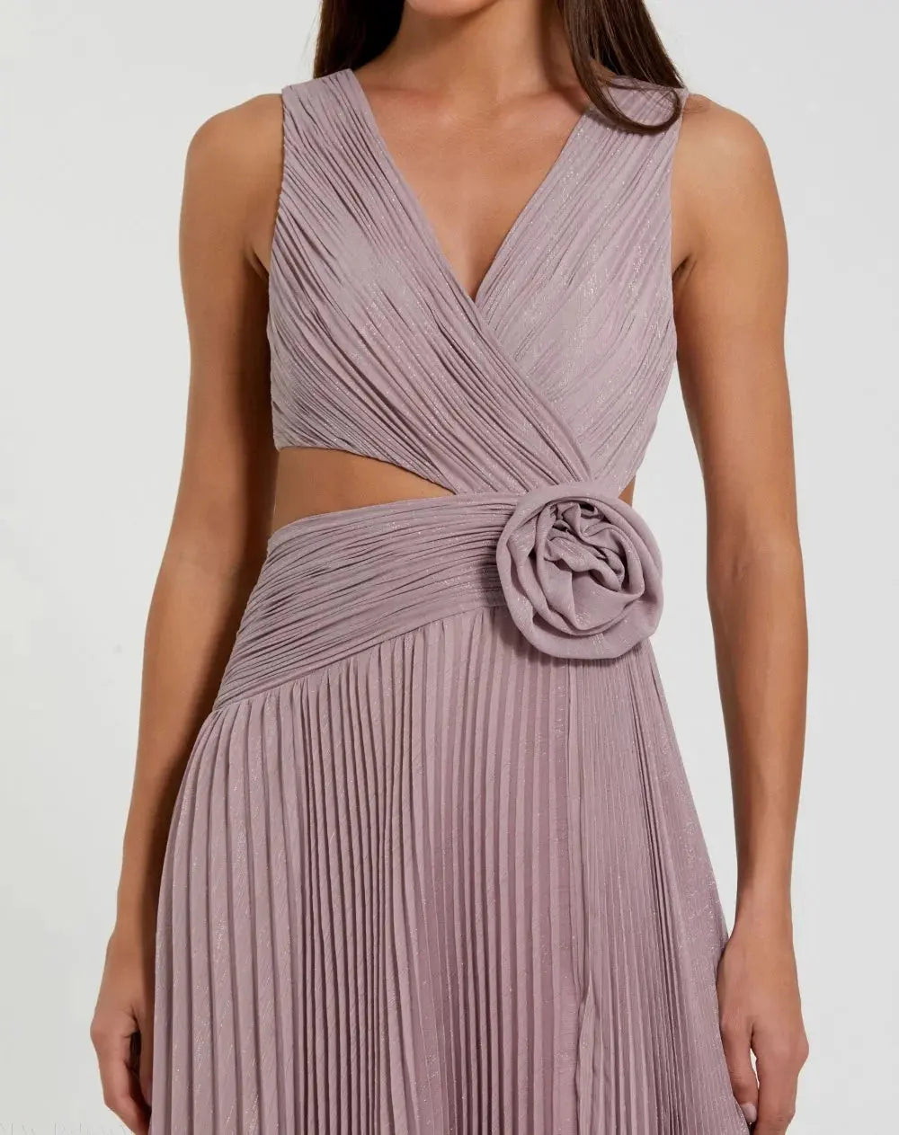 Pleated V-Neck Sleeveless Cutout High-Slit A-Line Wedding Guest Dress