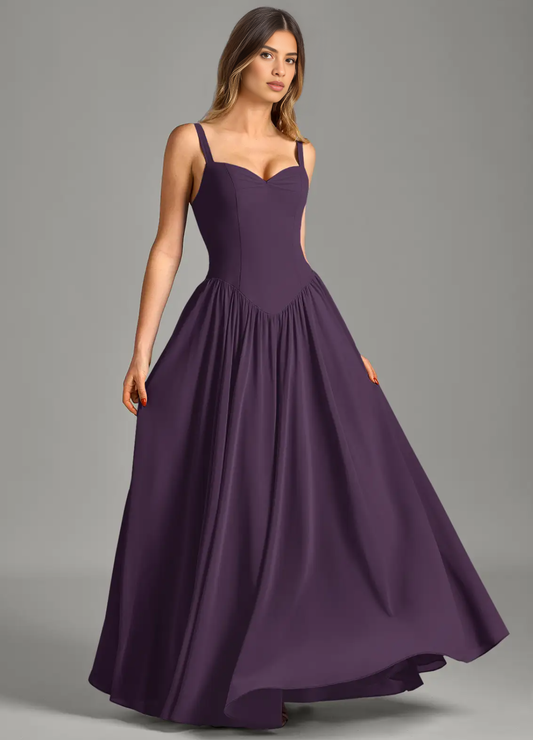 Elegant Strapless Sweetheart A-Line Corset Chiffon Bridesmaid Dresses Sweetheart Neck Gown with Flared