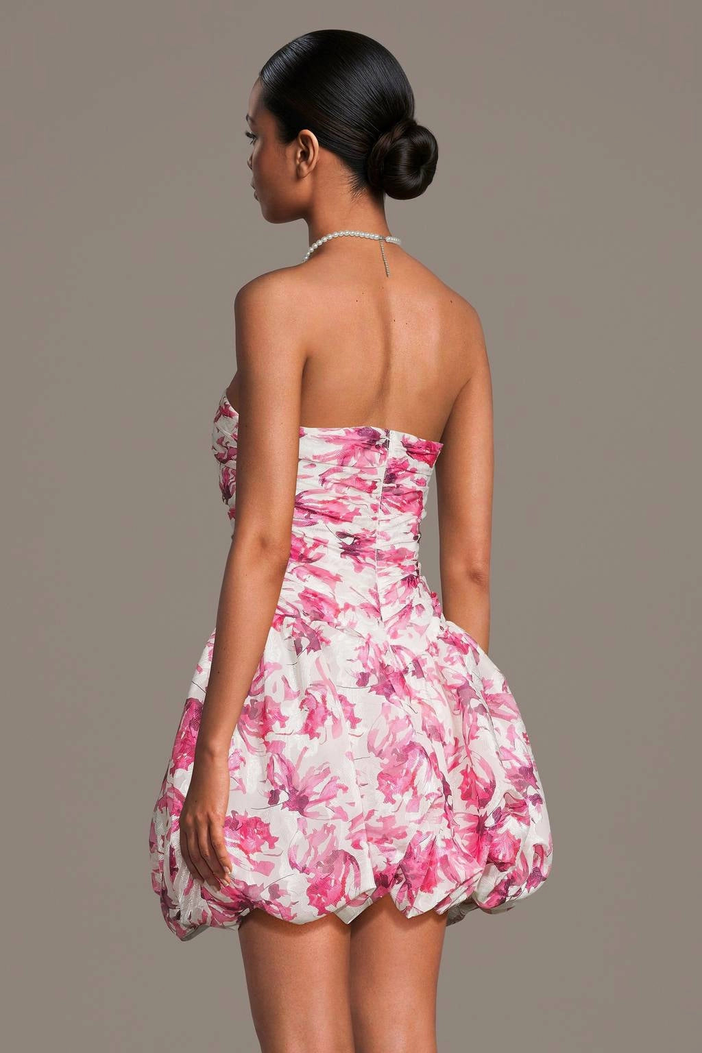 Floral Bubble Strapless Zip Back Mini Homecoming Dress