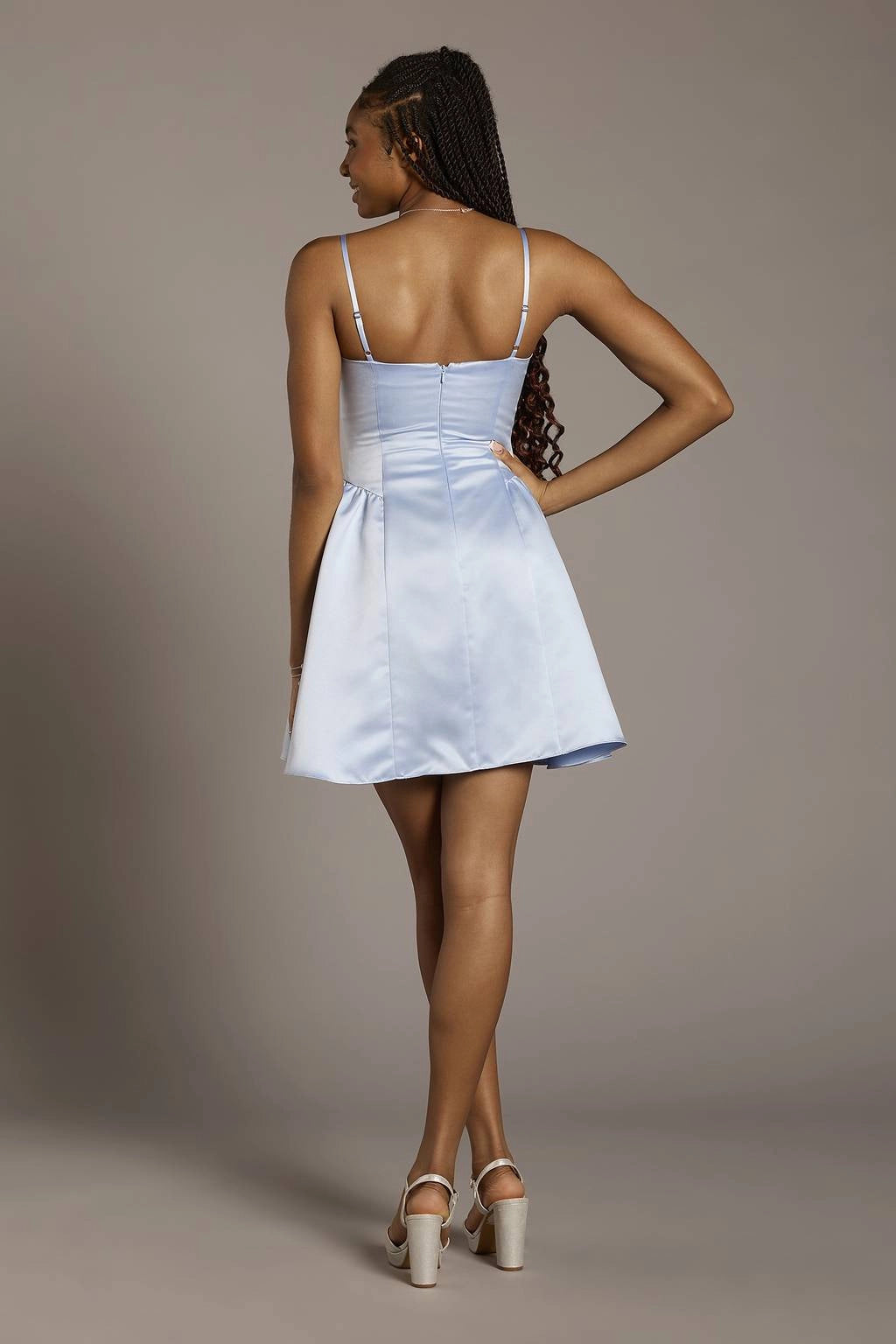 Yellow Satin A Line Square Spaghetti Strap Zip Back Mini Homecoming Dress