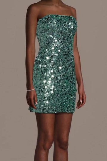 Roselle Dress green oversized sequin strapless tube mini homecoming dress front view