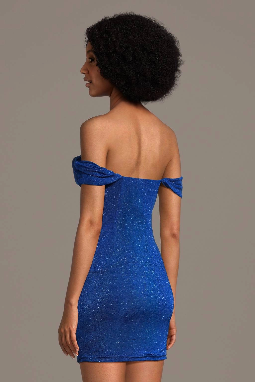 Blue Glitter Bodycon Off Shoulder Open Back Mini Homecoming Dress