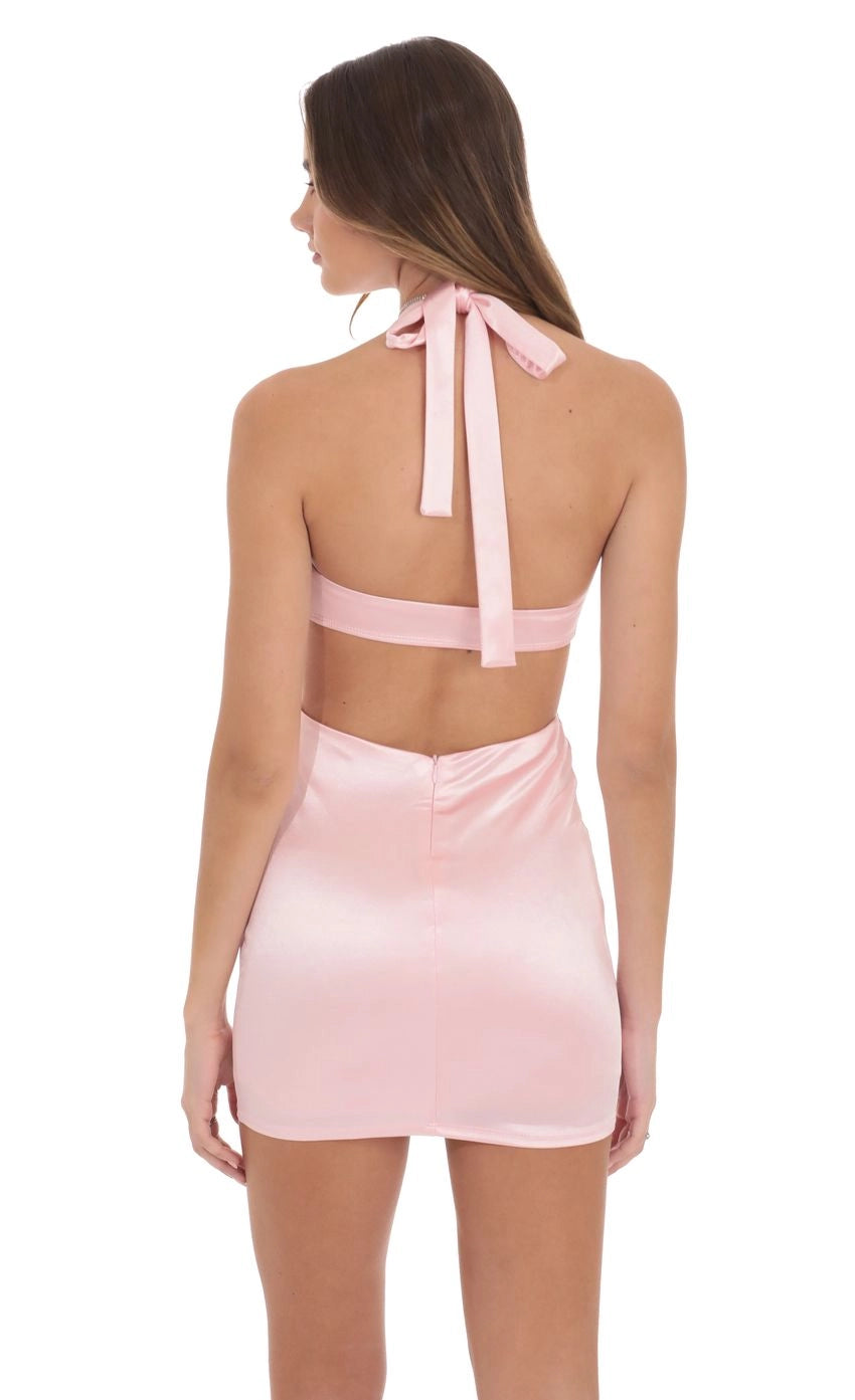 Vedress satin dress halter tie bow zipper back rear view