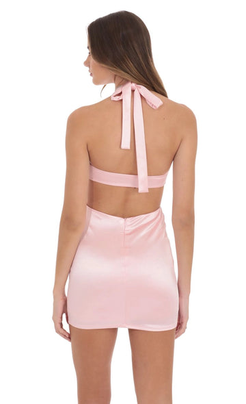 Vedress satin dress halter tie bow zipper back rear view
