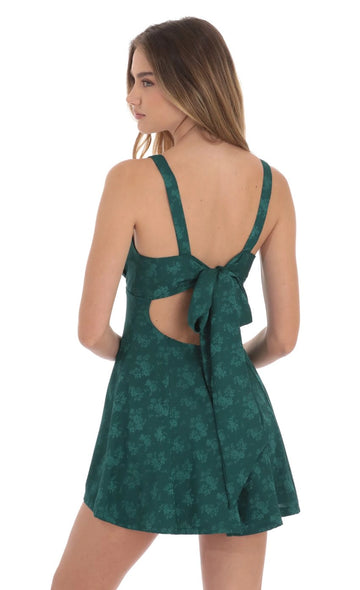 Vedress emerald floral cutout bow back mini party dress back detailed view