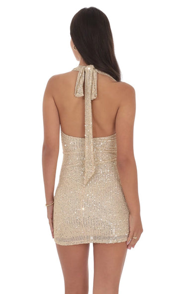 Vedress sequin homecoming dress halter fabric tie back rear detailed view