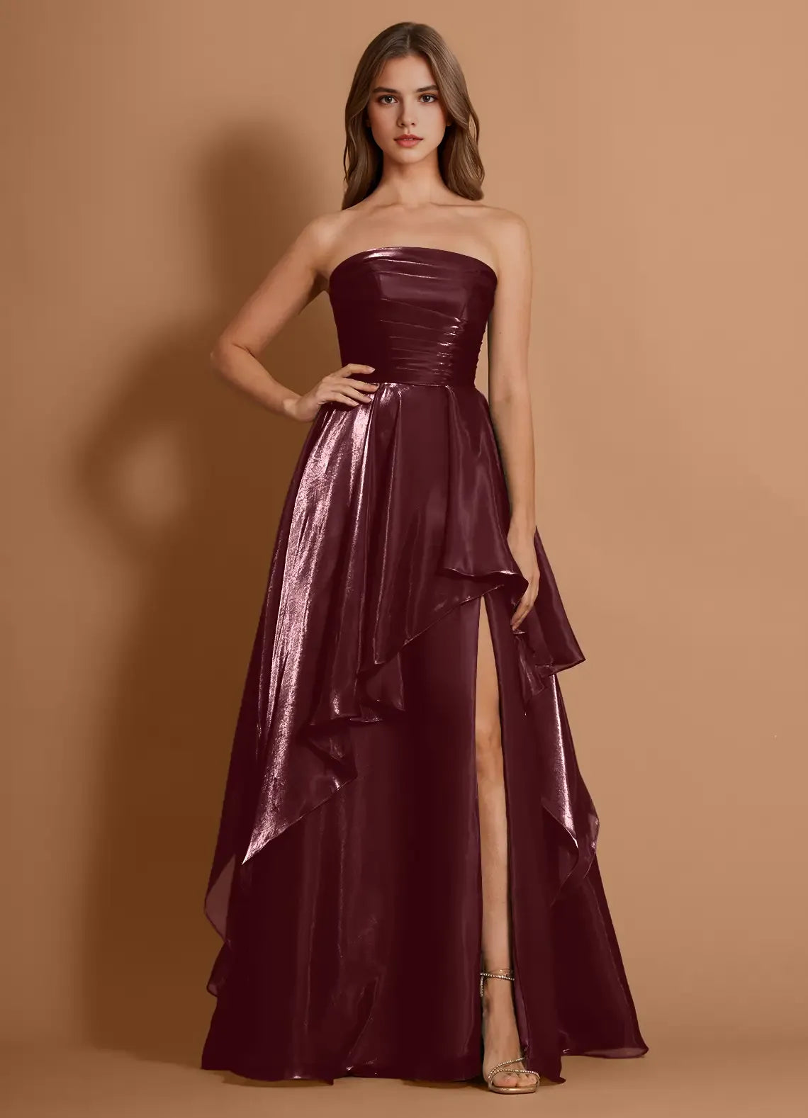 Ethereal A-line Sweetheart Strapless Tulle Maxi Prom Dress High-slit Evening Gown