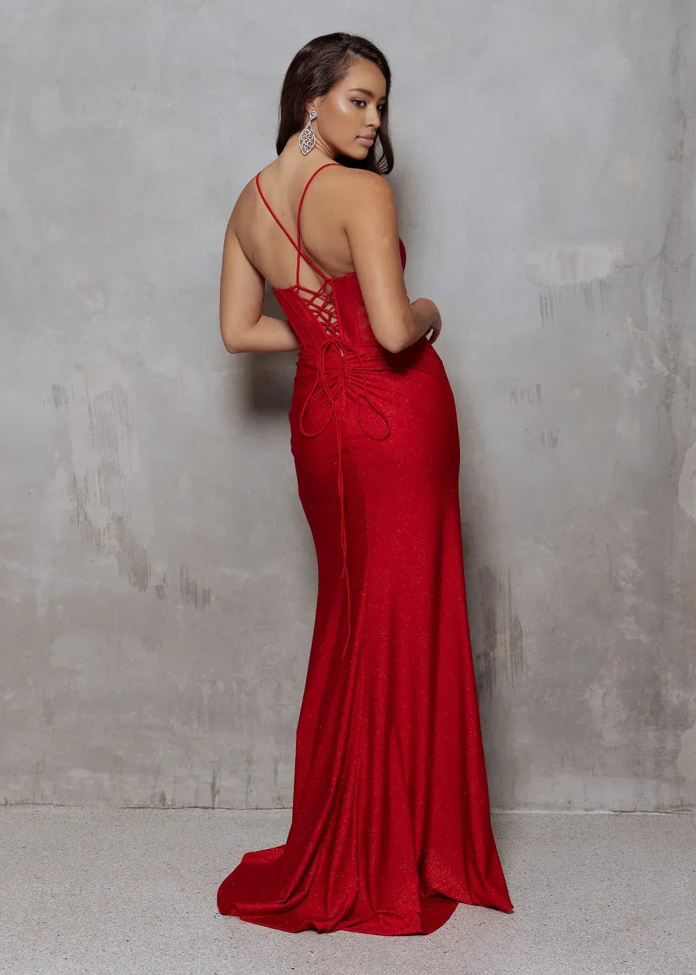 Glamorous Sheath Sweetheart Sleeveless Glitter Jersey Rhinestone Corset High Slit Prom Dress