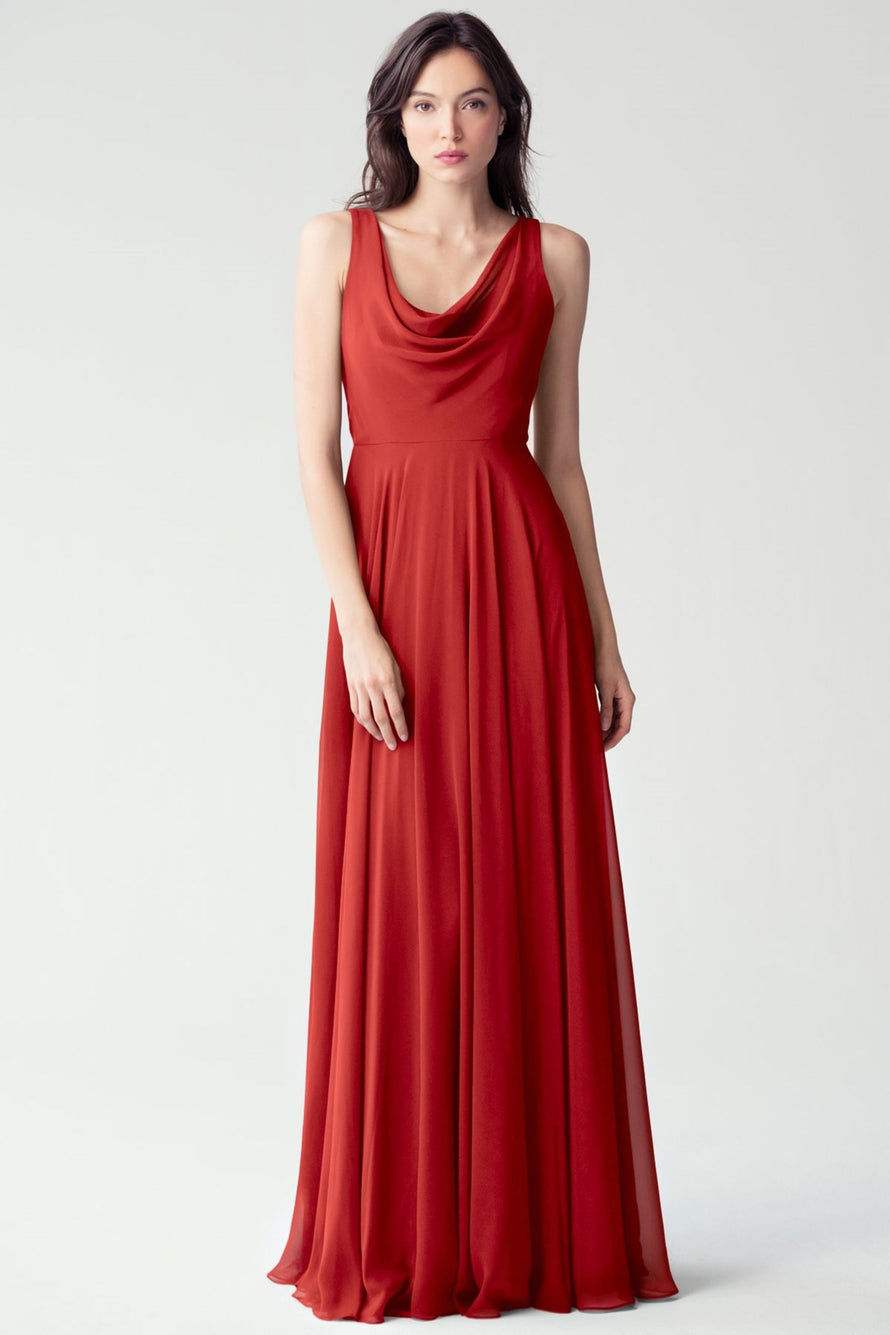 Women's Formal Evening Dress with Low Back and A-Line Silhouette Chiffon Cowl Neck Bridesmaid Dresses