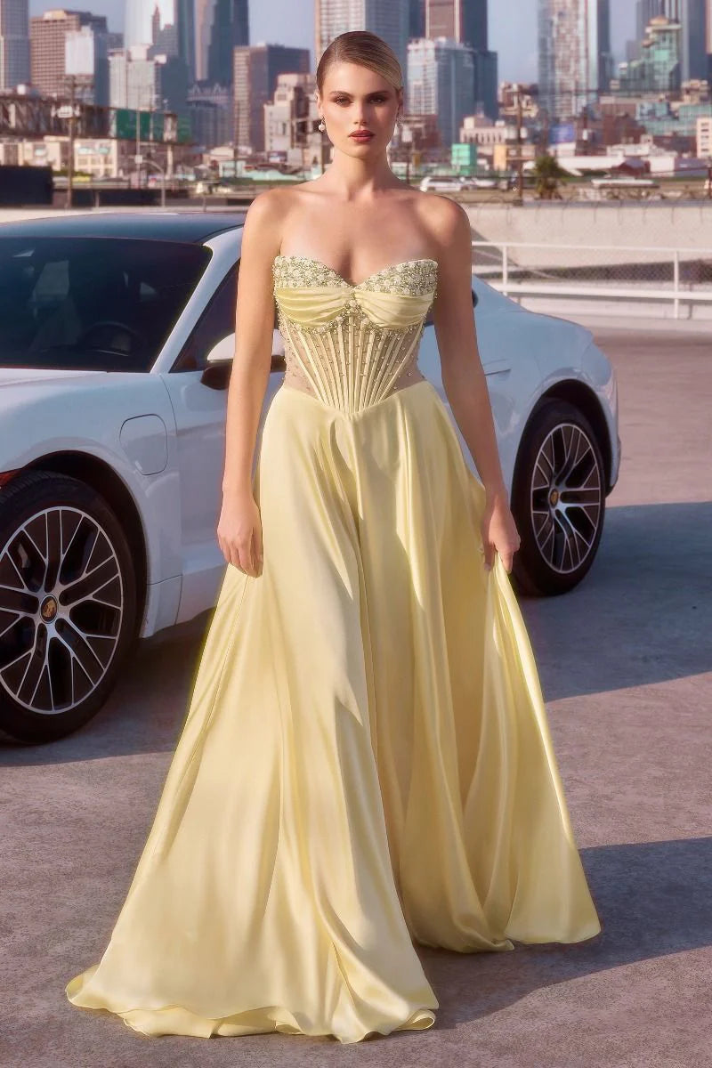 Regal Ballgown Sweetheart Strapless Satin Long Beaded Corset Prom Dress