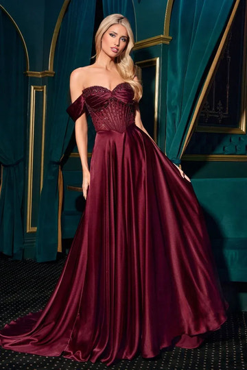 Regal Ballgown Sweetheart Strapless Satin Long Beaded Corset Prom Dress