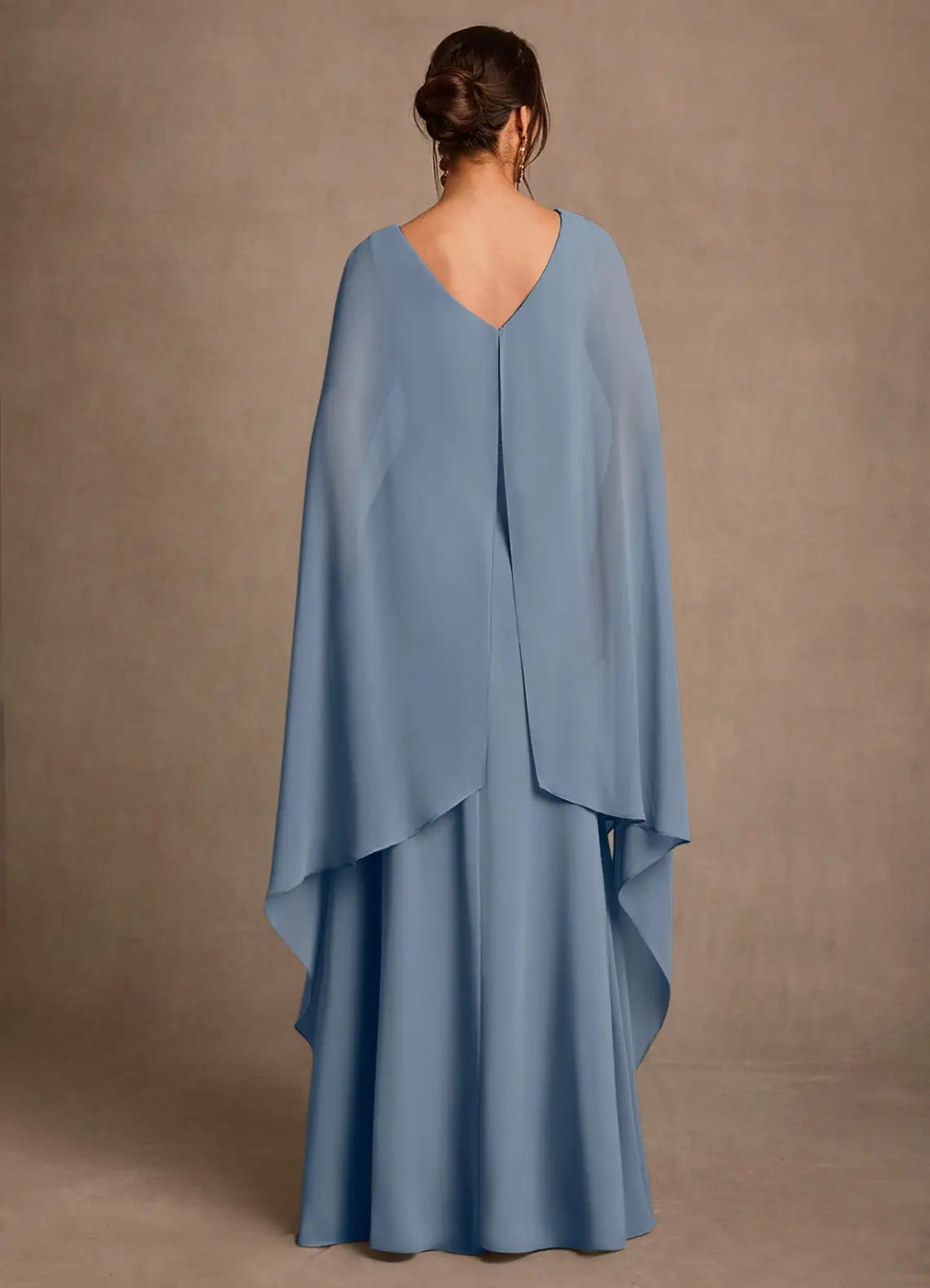 Sheath Asymmetric Neck Chiffon Floor Length Cape Sleeve Maxi Dress