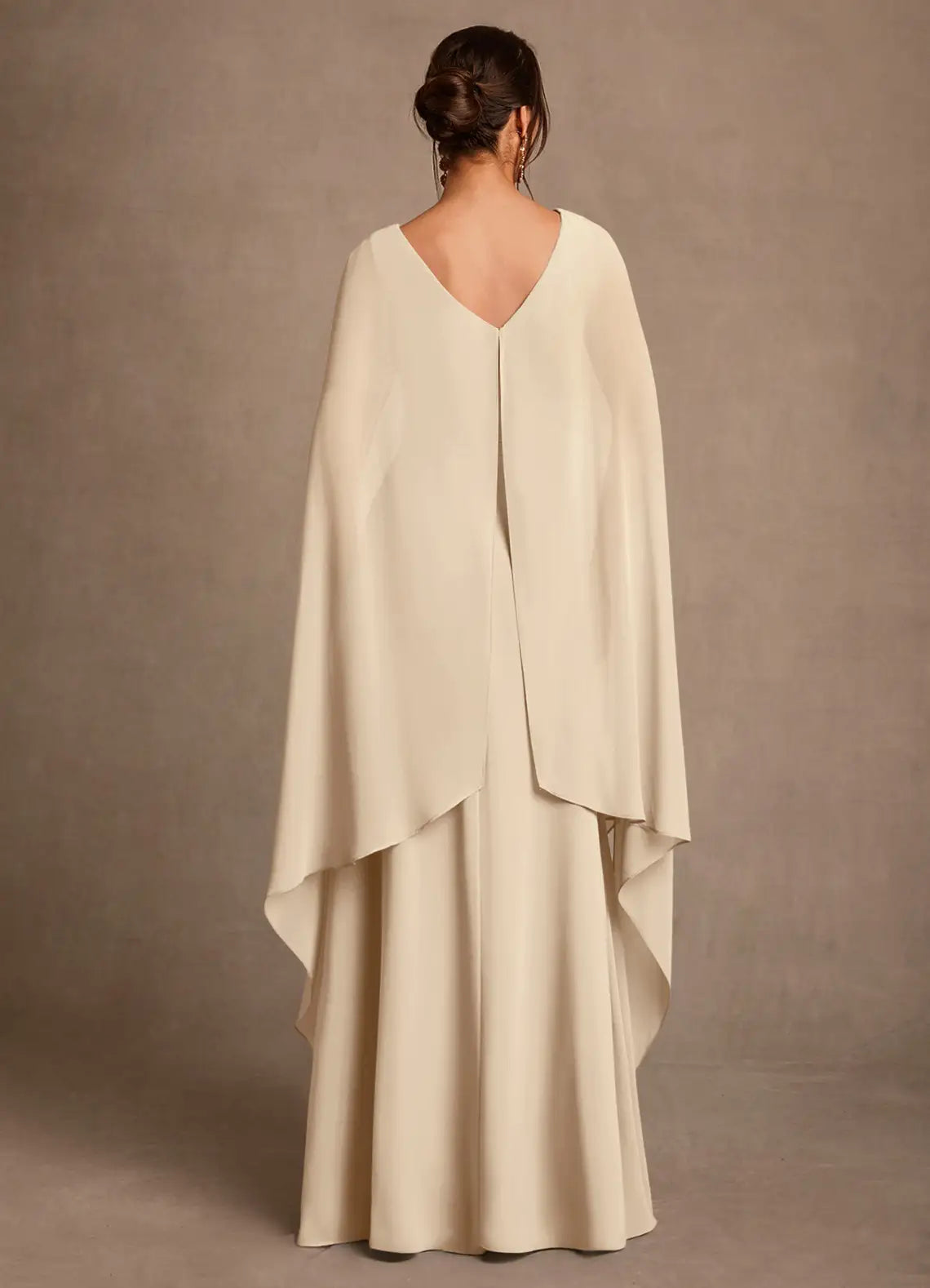 Sheath Asymmetric Neck Chiffon Floor Length Cape Sleeve Maxi Dress