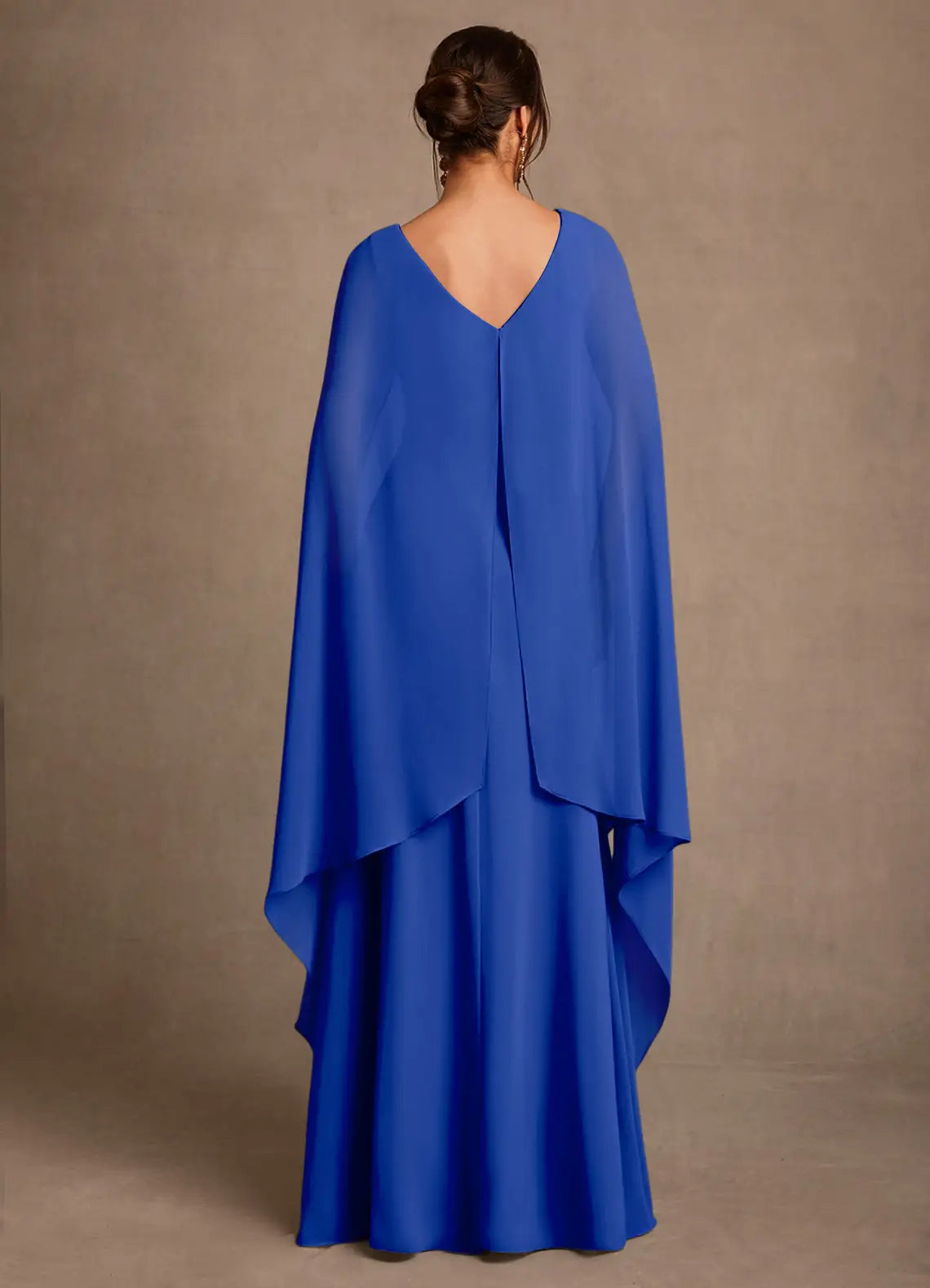 Sheath Asymmetric Neck Chiffon Floor Length Cape Sleeve Maxi Dress