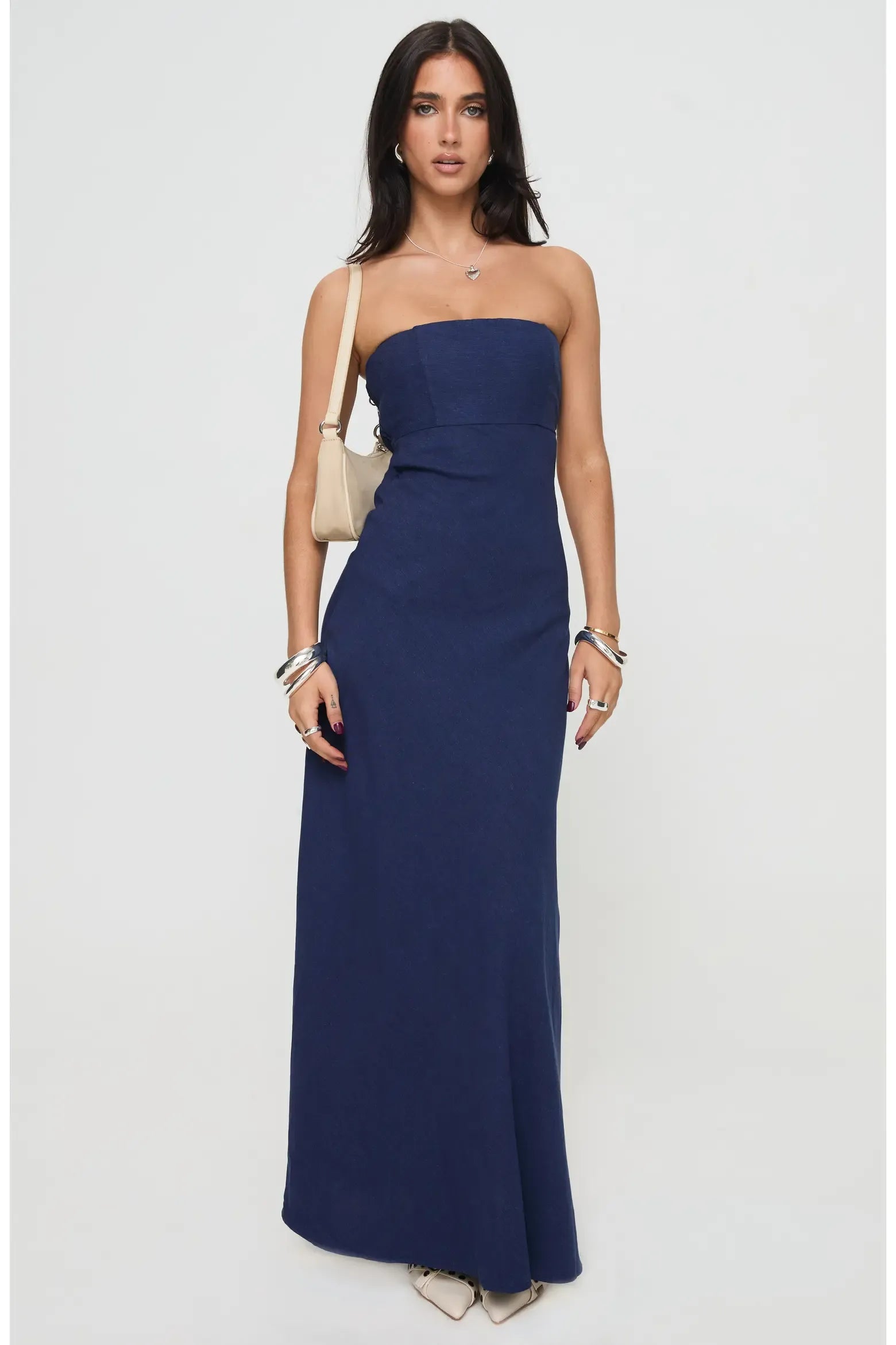 Relaxed Fit Flared Strapless Smocked Back Cutout Floor-Length Maxi Casual Formal Dress