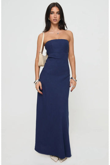 Relaxed Fit Flared Strapless Smocked Back Cutout Floor-Length Maxi Casual Formal Dress