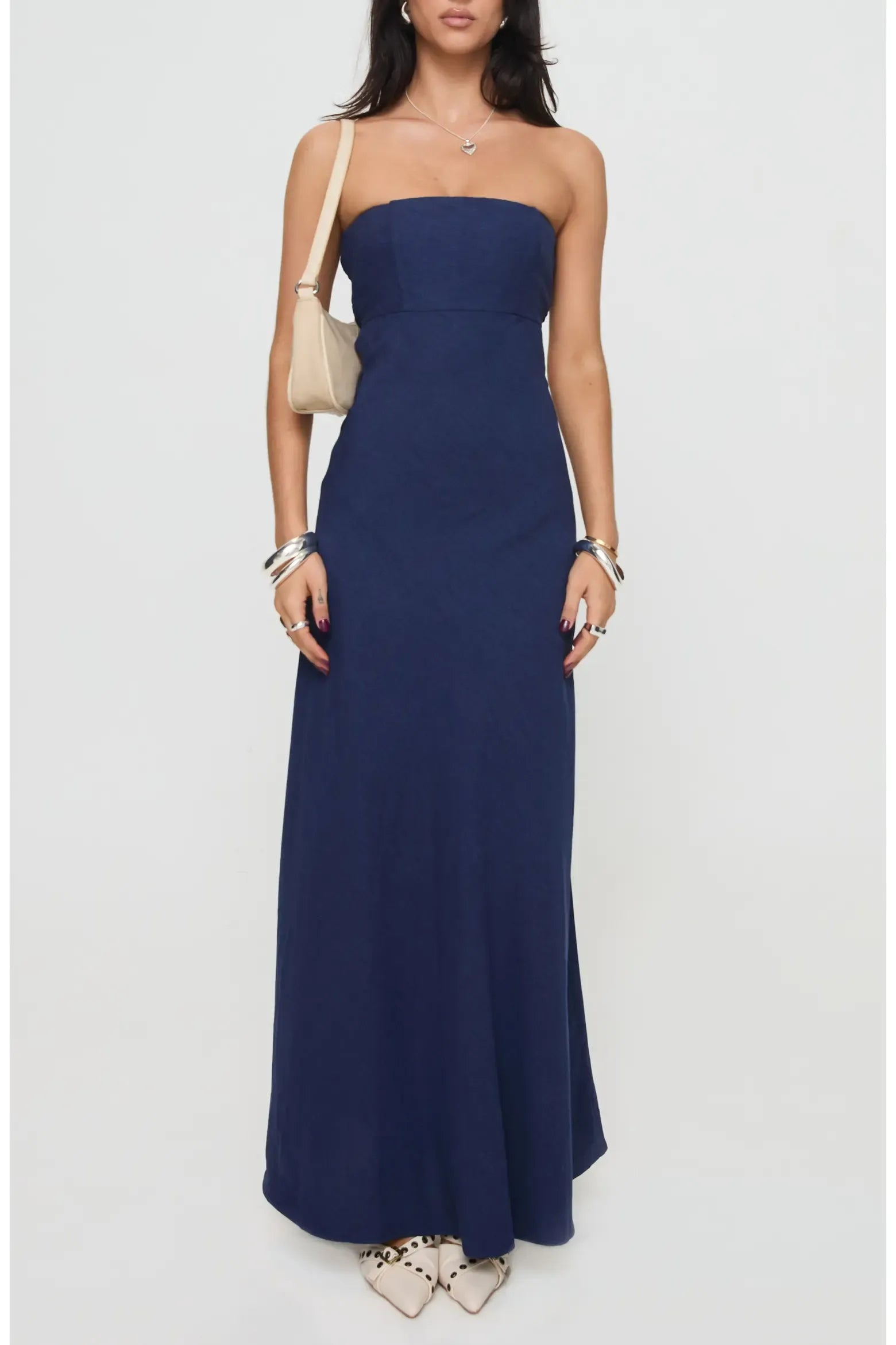 Relaxed Fit Flared Strapless Smocked Back Cutout Floor-Length Maxi Casual Formal Dress