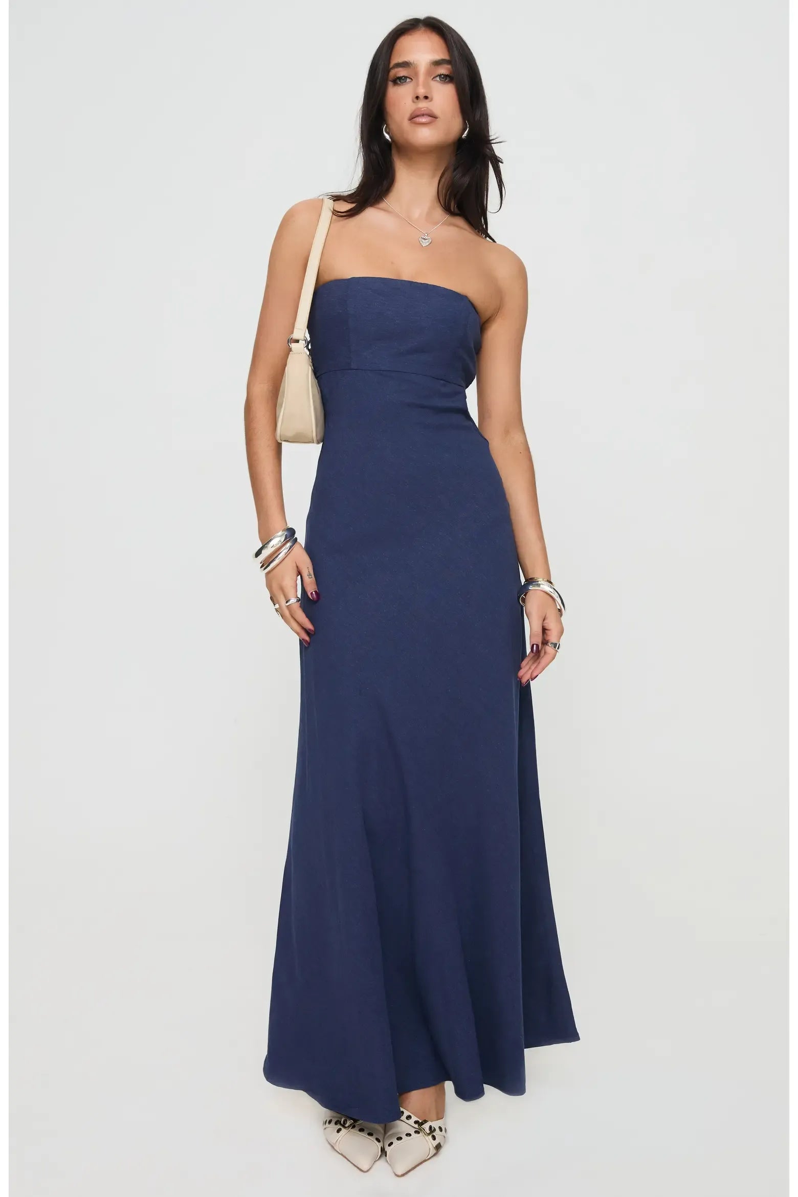Relaxed Fit Flared Strapless Smocked Back Cutout Floor-Length Maxi Casual Formal Dress